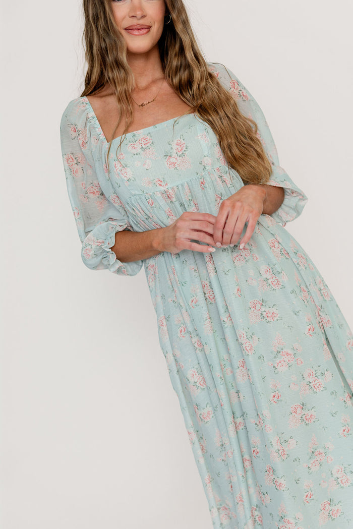 Mona Maxi Dress in Mint/Pink Floral - Bump Friendly