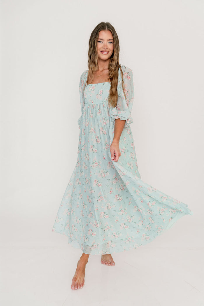 Mona Maxi Dress in Mint/Pink Floral - Bump Friendly