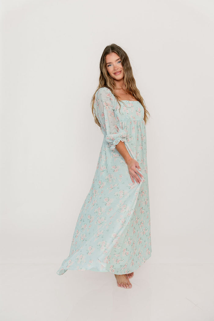 Mona Maxi Dress in Mint/Pink Floral - Bump Friendly