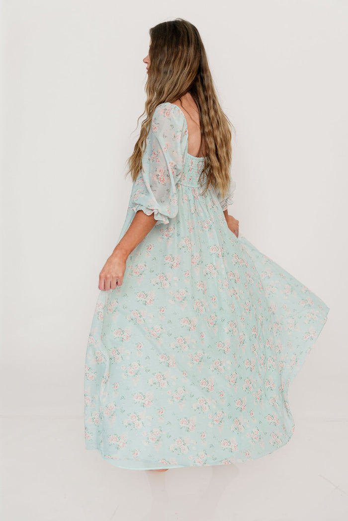 Mona Maxi Dress in Mint/Pink Floral - Bump Friendly