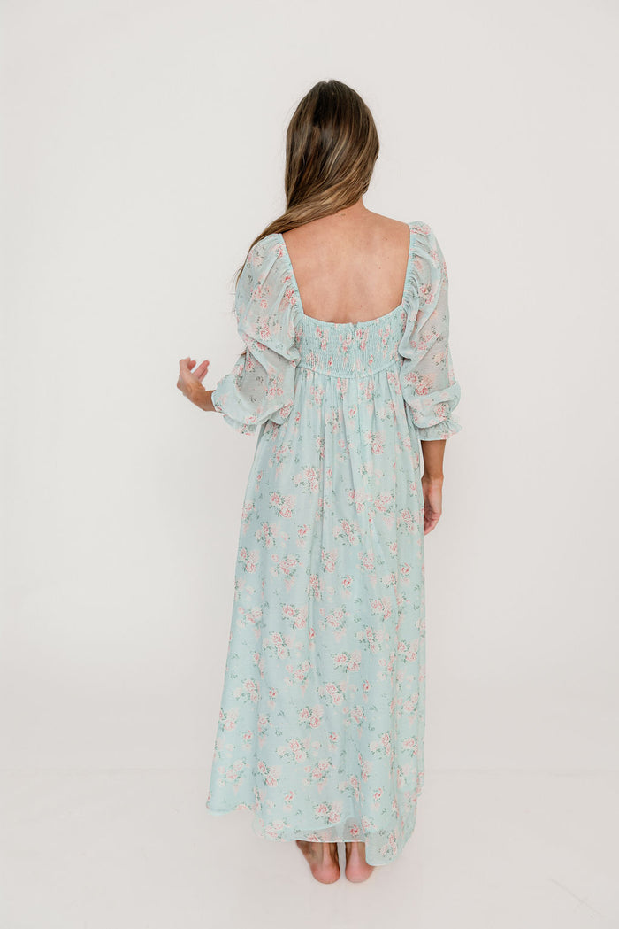 Mona Maxi Dress in Mint/Pink Floral - Bump Friendly