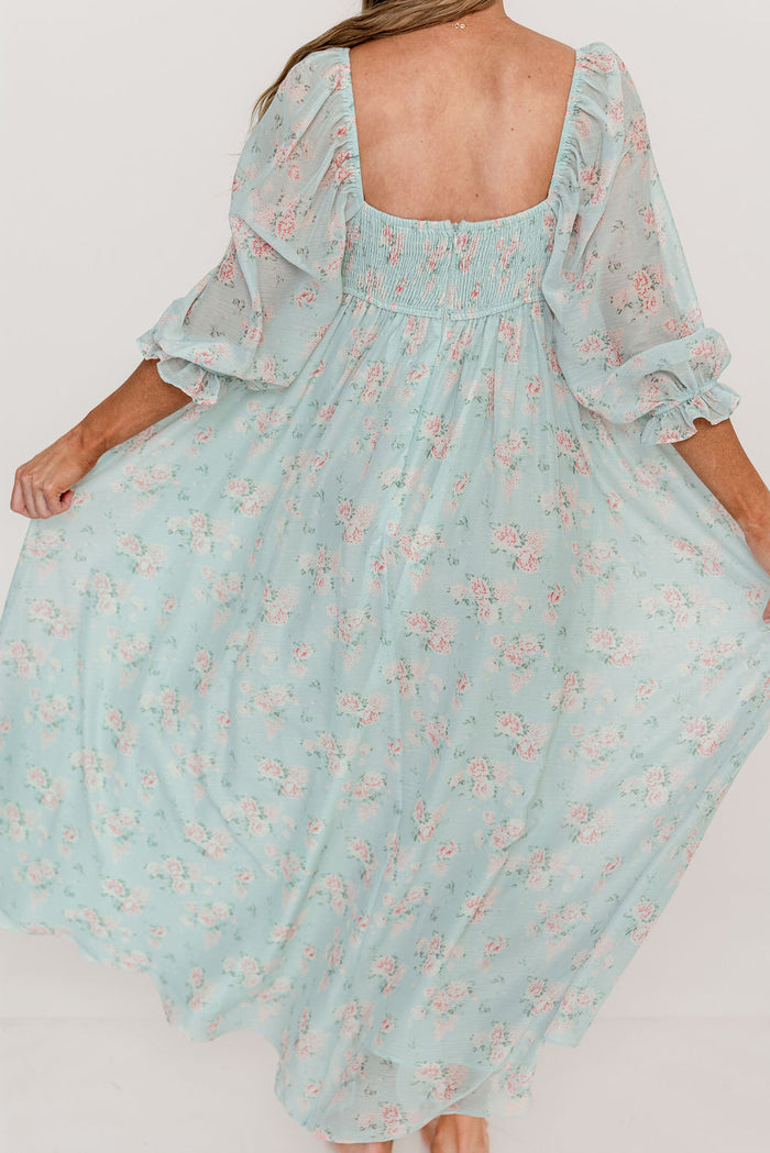 Mona Maxi Dress in Mint/Pink Floral - Bump Friendly