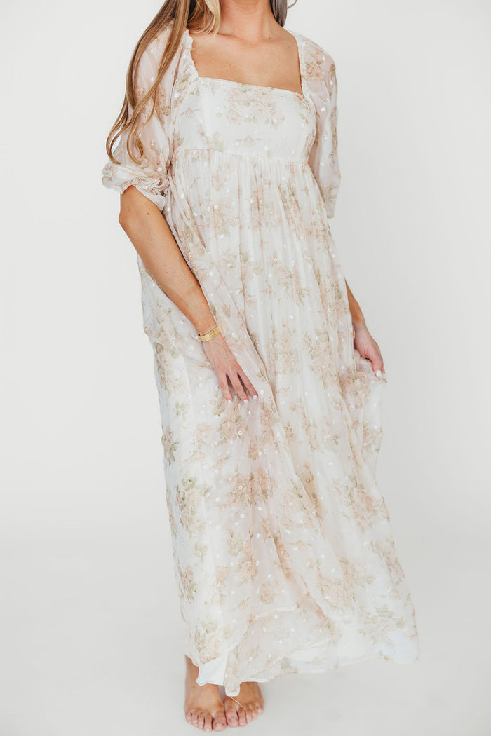 Mona Maxi Dress with Smocking in Cream Floral - Bump Friendly & Inclusive Sizing (S-3XL)