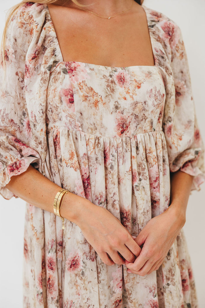 Mona Maxi Dress with Smocking in Pink/Beige Multi Floral - Bump Friendly *9/29 PRE-ORDER*