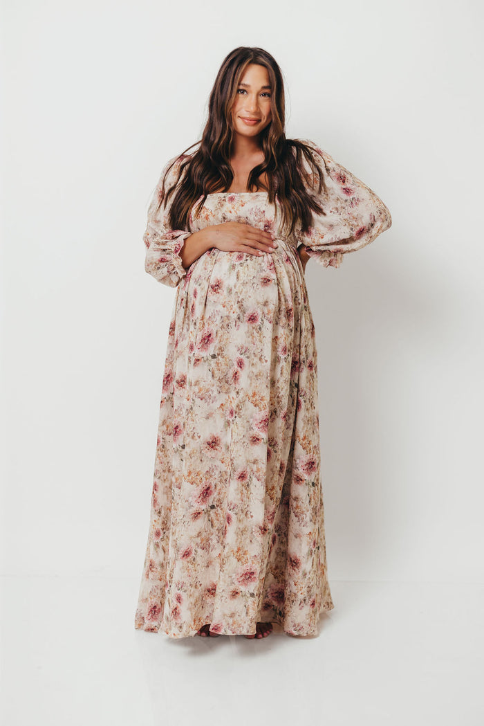 Mona Maxi Dress with Smocking in Pink/Beige Multi Floral - Bump Friendly *9/29 PRE-ORDER*
