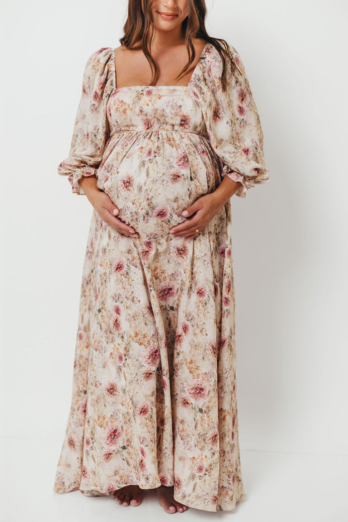 Mona Maxi Dress with Smocking in Pink/Beige Multi Floral - Bump Friendly *9/29 PRE-ORDER*