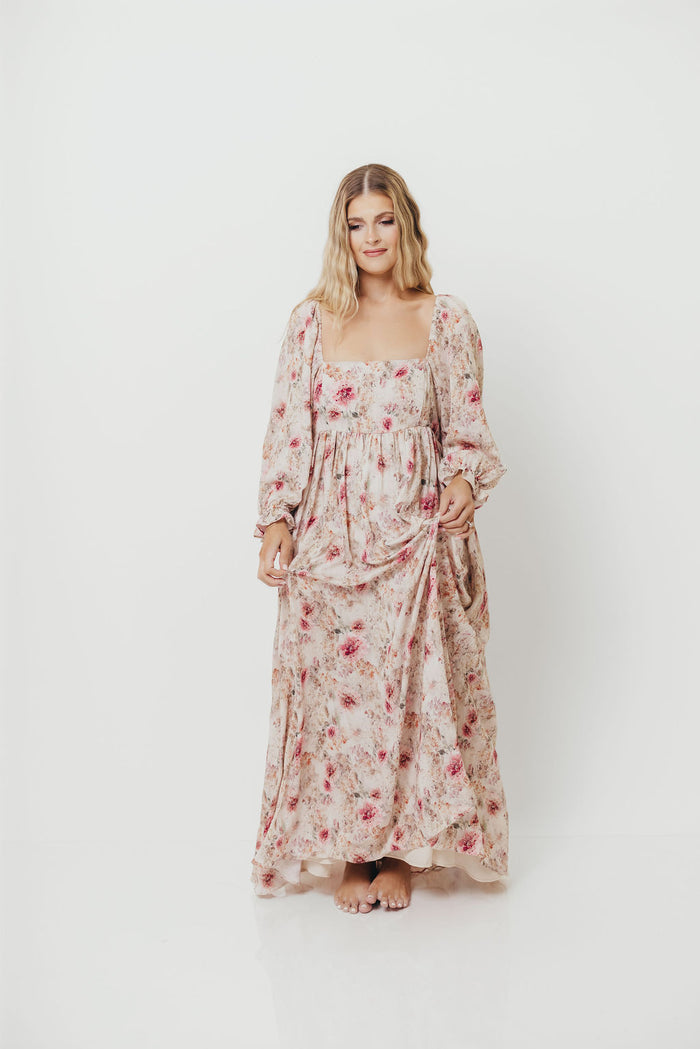Mona Maxi Dress with Smocking in Pink/Beige Multi Floral - Bump Friendly *9/29 PRE-ORDER*