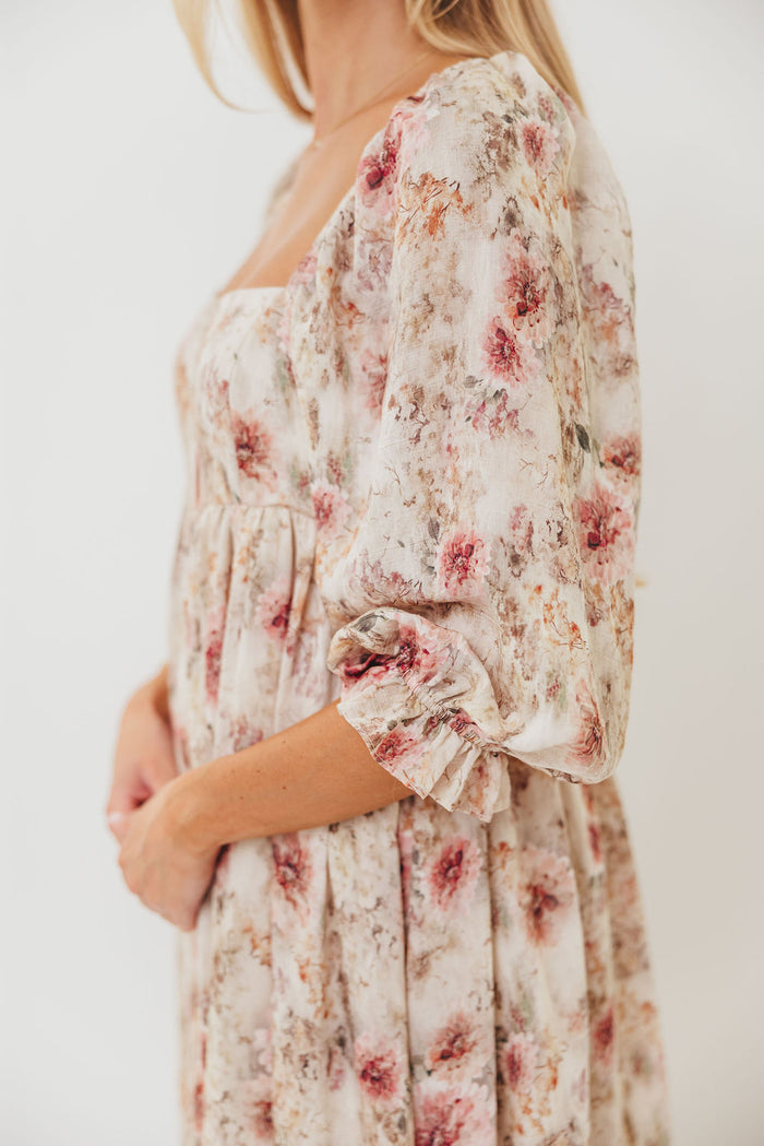 Mona Maxi Dress with Smocking in Pink/Beige Multi Floral - Bump Friendly *9/29 PRE-ORDER*