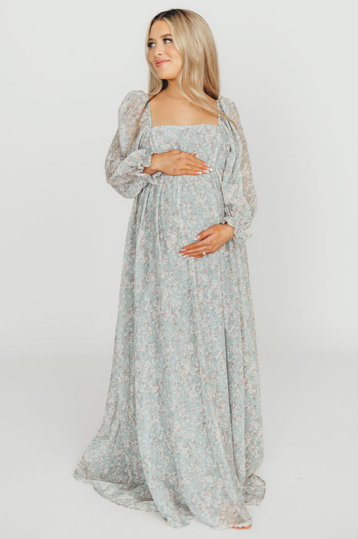 Mona Maxi Dress with Smocking in Sage Green Floral - Bump Friendly