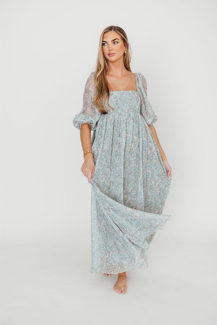 Mona Maxi Dress with Smocking in Sage Green Floral - Bump Friendly