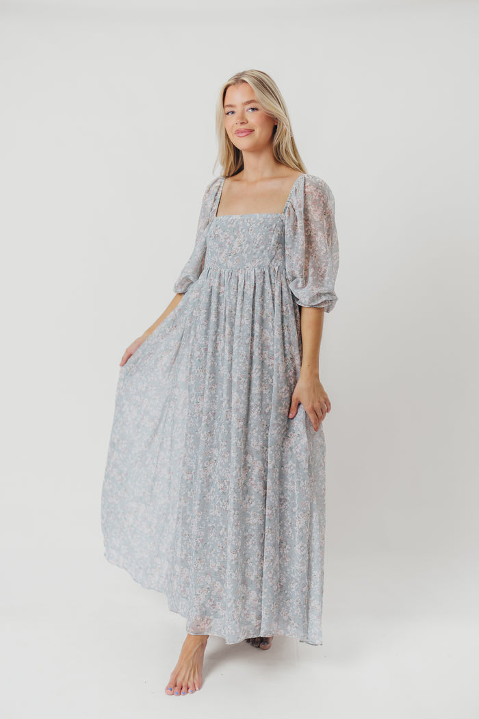 Mona Maxi Dress with Smocking in Sage Green Floral - Bump Friendly