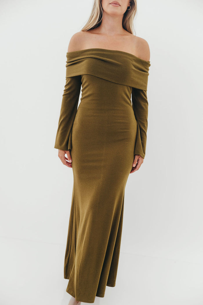 Monroe Maxi Dress with Long Sleeves in Olive Green- Bump Friendly *Final Sale*