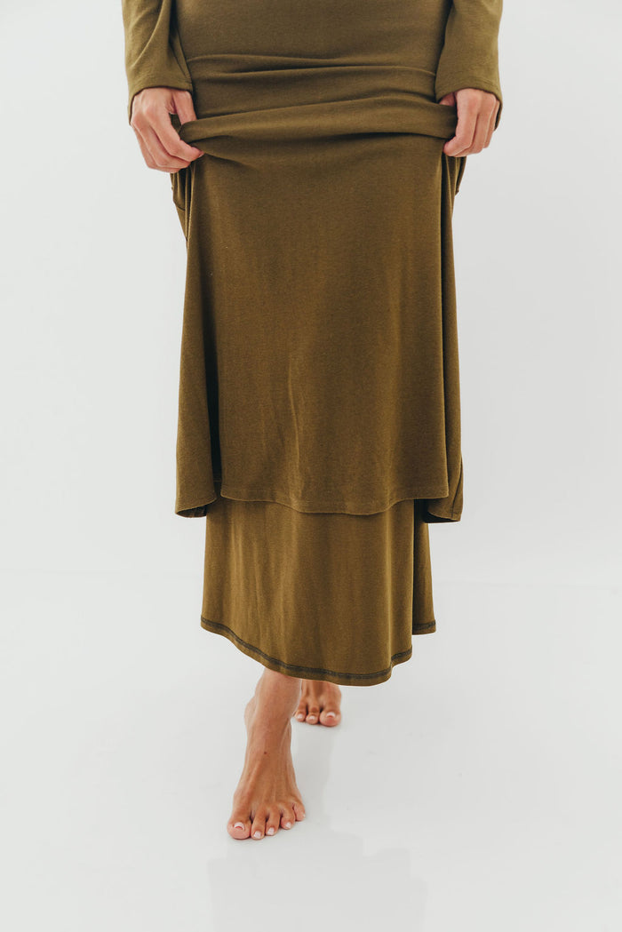 Monroe Maxi Dress with Long Sleeves in Olive Green- Bump Friendly *Final Sale*