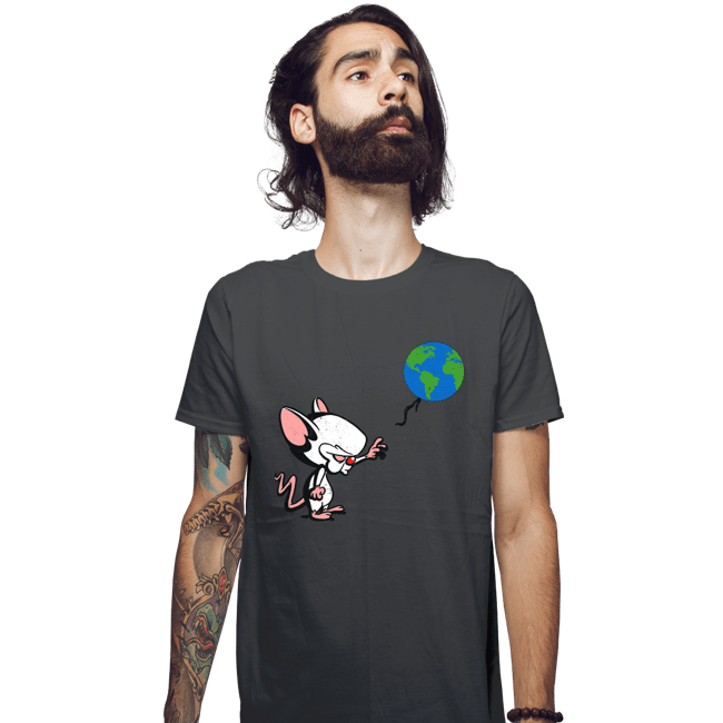 Daily_Deal_Shirts Fitted Shirts, Mens / Small / Charcoal Mouse With World