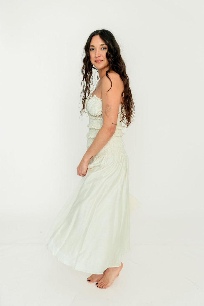 Myra Strapless Smocked Bodice Tube Maxi Dress in Cream *Final Sale*