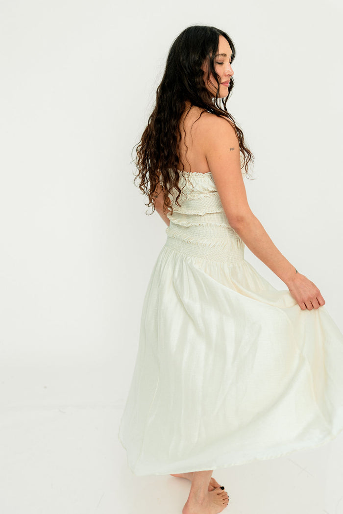 Myra Strapless Smocked Bodice Tube Maxi Dress in Cream *Final Sale*
