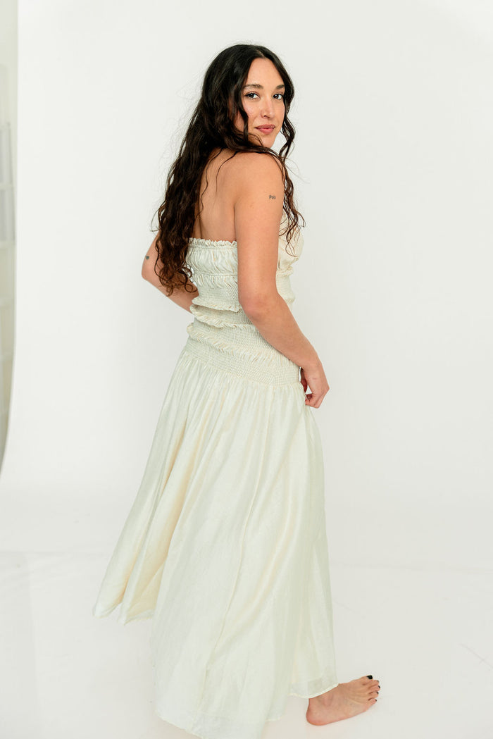 Myra Strapless Smocked Bodice Tube Maxi Dress in Cream *Final Sale*