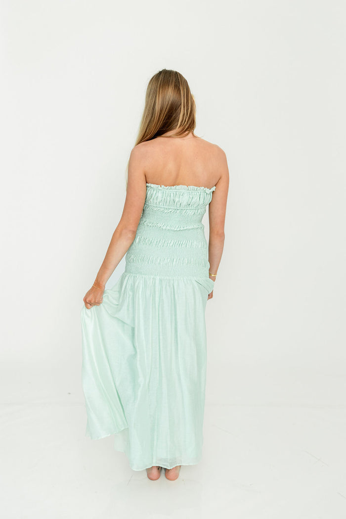Myra Strapless Smocked Bodice Tube Maxi Dress in Light Mint *Final Sale*