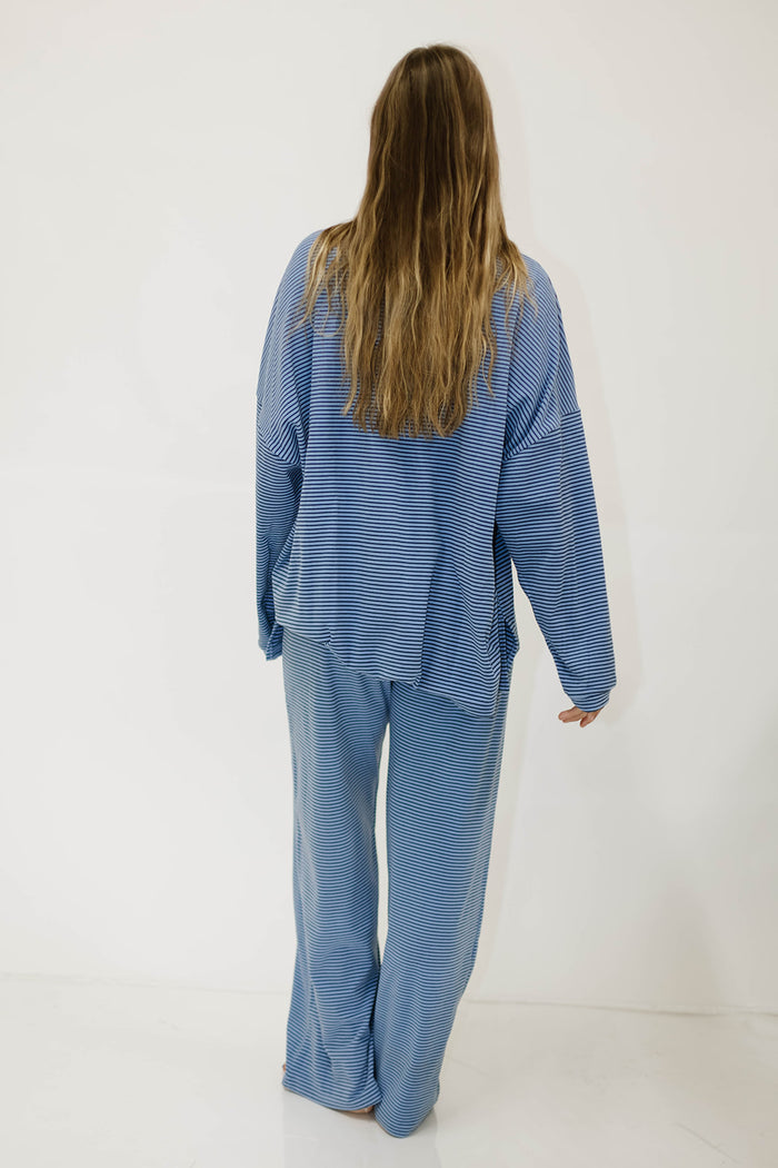 Naomi Mini Stripe Oversized Long Sleeve Top in Azure