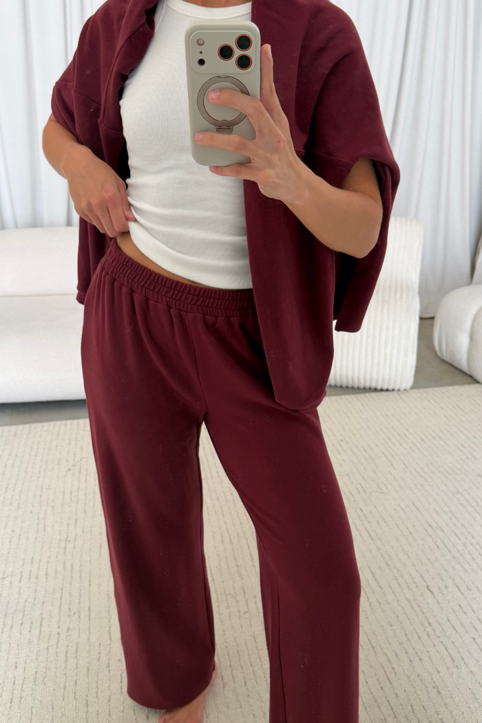Naomi Oversized Fleece Long Sleeve Top in Burgundy - Bump Friendly
