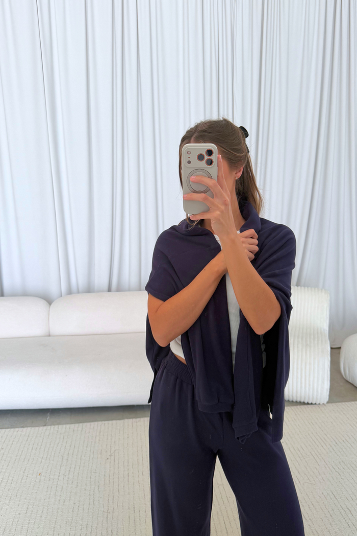 Naomi Oversized Fleece Long Sleeve Top in Navy - Bump Friendly