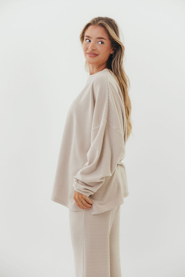 Naomi Striped Fleece Oversized Long Sleeve Top in Cream/Grey *Worth Exclusive Print* - Bump Friendly