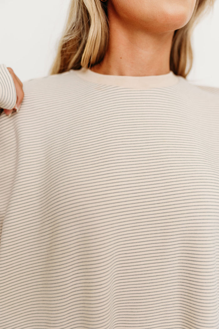 Naomi Striped Fleece Oversized Long Sleeve Top in Cream/Grey *Worth Exclusive Print* - Bump Friendly