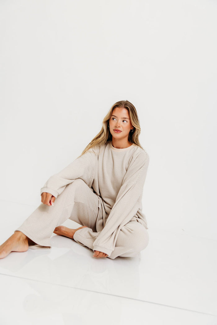 Naomi Striped Fleece Oversized Long Sleeve Top in Cream/Grey *Worth Exclusive Print* - Bump Friendly