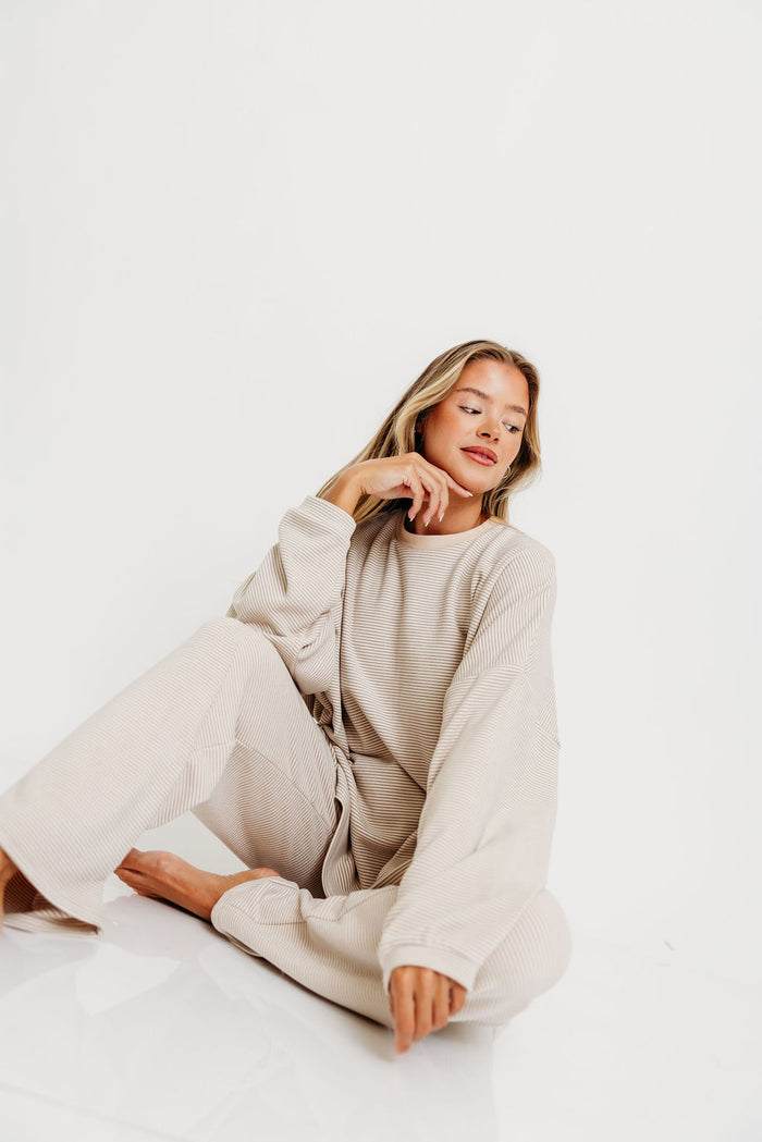 Naomi Striped Fleece Oversized Long Sleeve Top in Cream/Grey *Worth Exclusive Print* - Bump Friendly