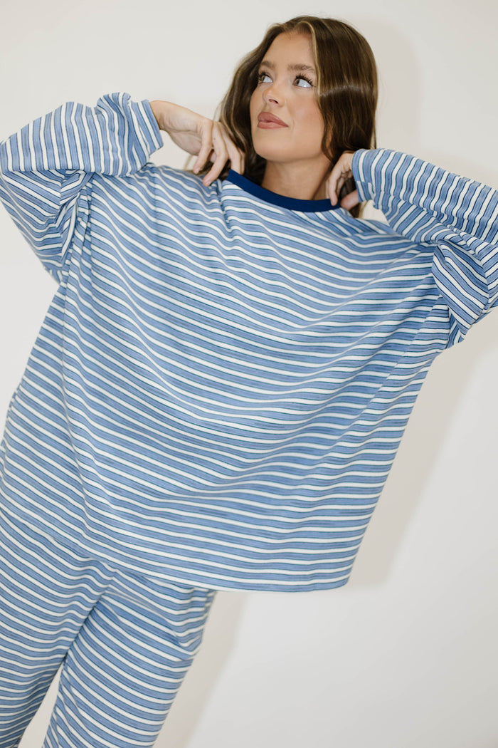 Naomi Striped Long Sleeve Top in Blue Multi