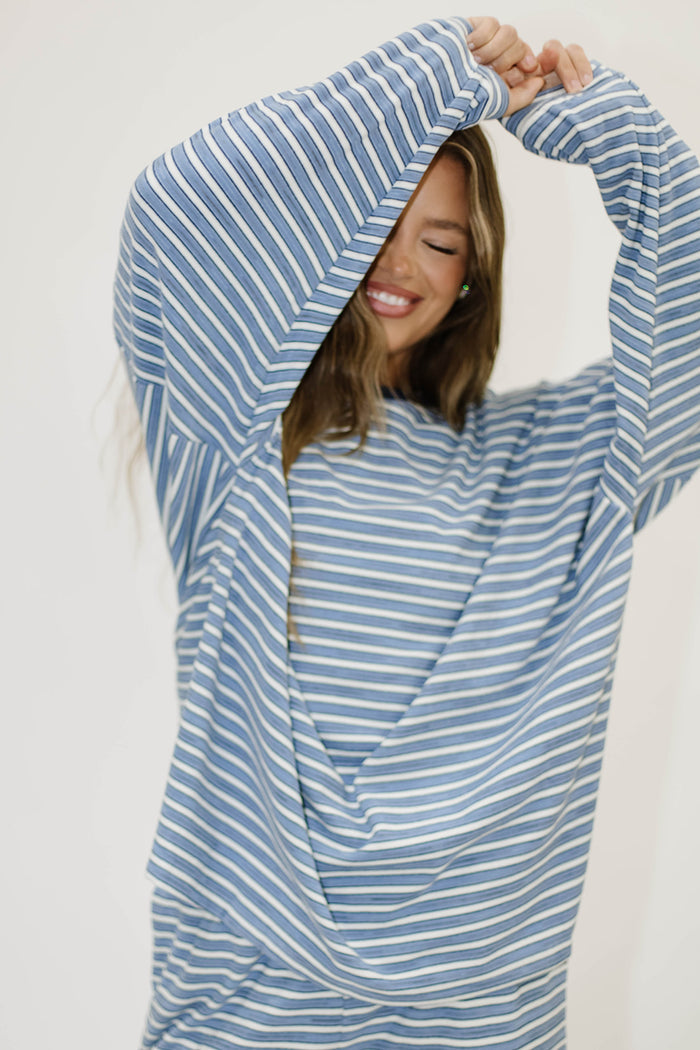 Naomi Striped Long Sleeve Top in Blue Multi