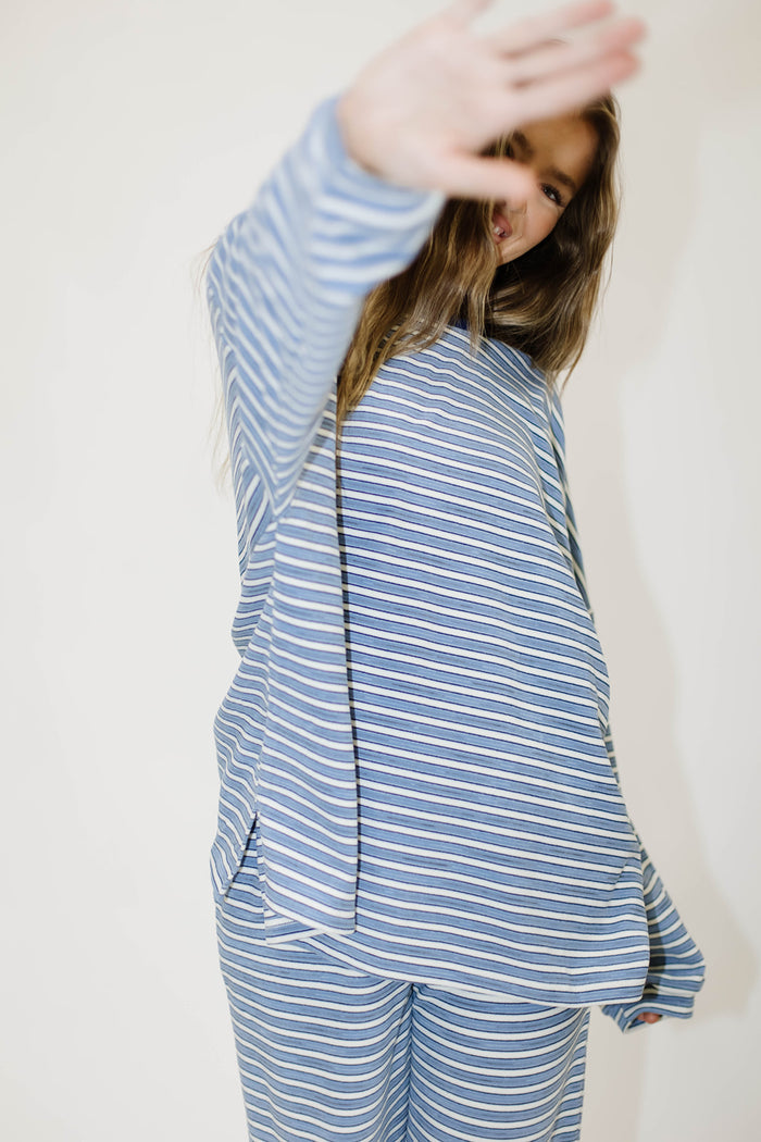 Naomi Striped Long Sleeve Top in Blue Multi