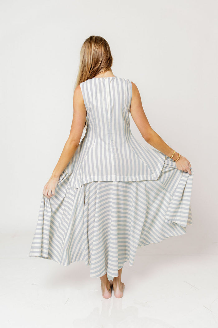 Nataliya Structured Striped Maxi Dress in Dusty Blue