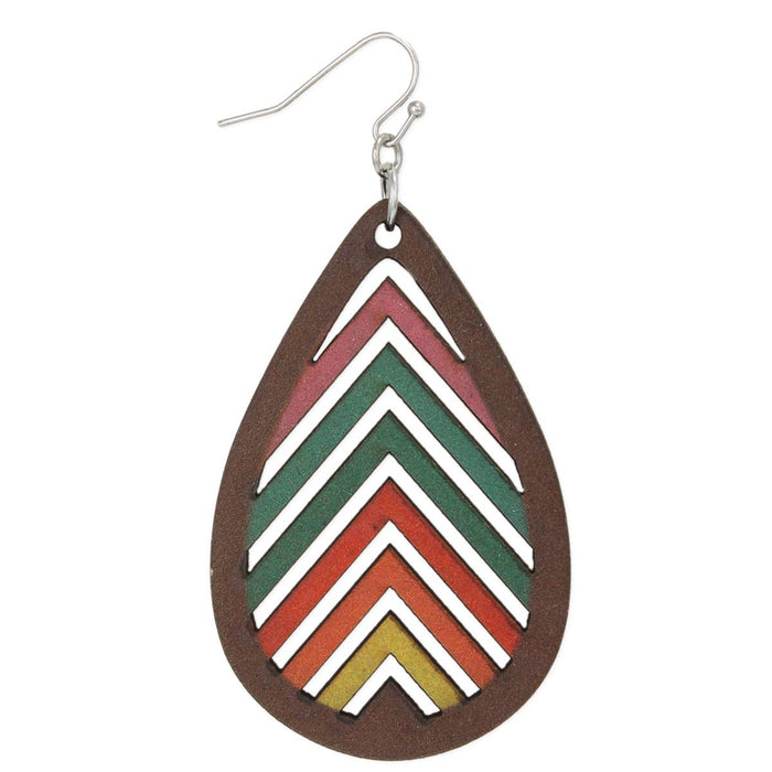 Natural Rainbow Wood Teardrop Earrings