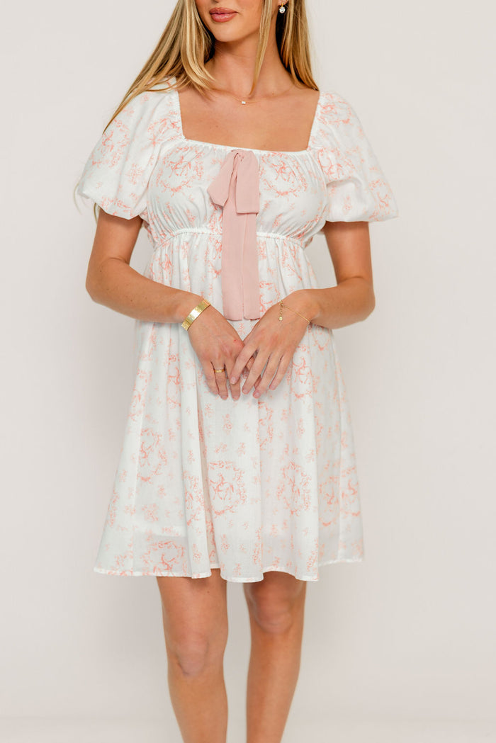 Nell Floral Cowgirl Print Mini Dress in Ivory/Pink *Final Sale*