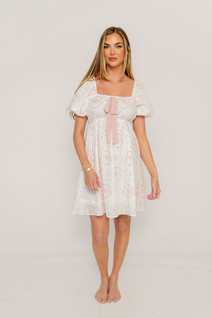 Nell Floral Cowgirl Print Mini Dress in Ivory/Pink *Final Sale*