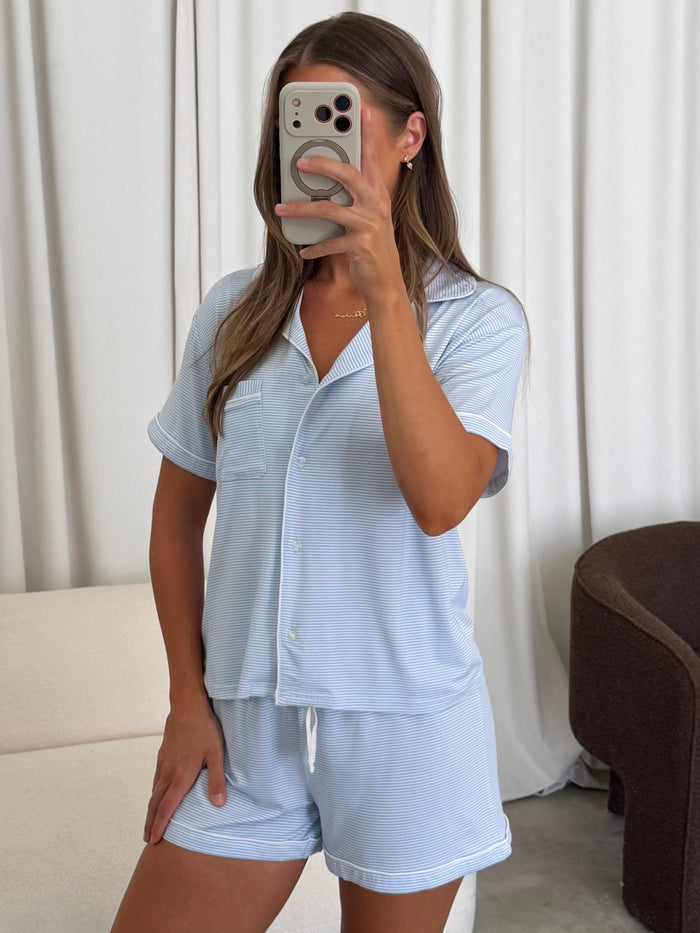 Nella Pajama Set in Light Blue Stripe