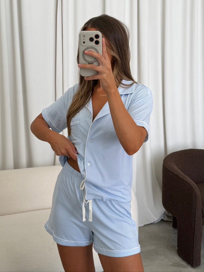 Nella Pajama Set in Light Blue Stripe