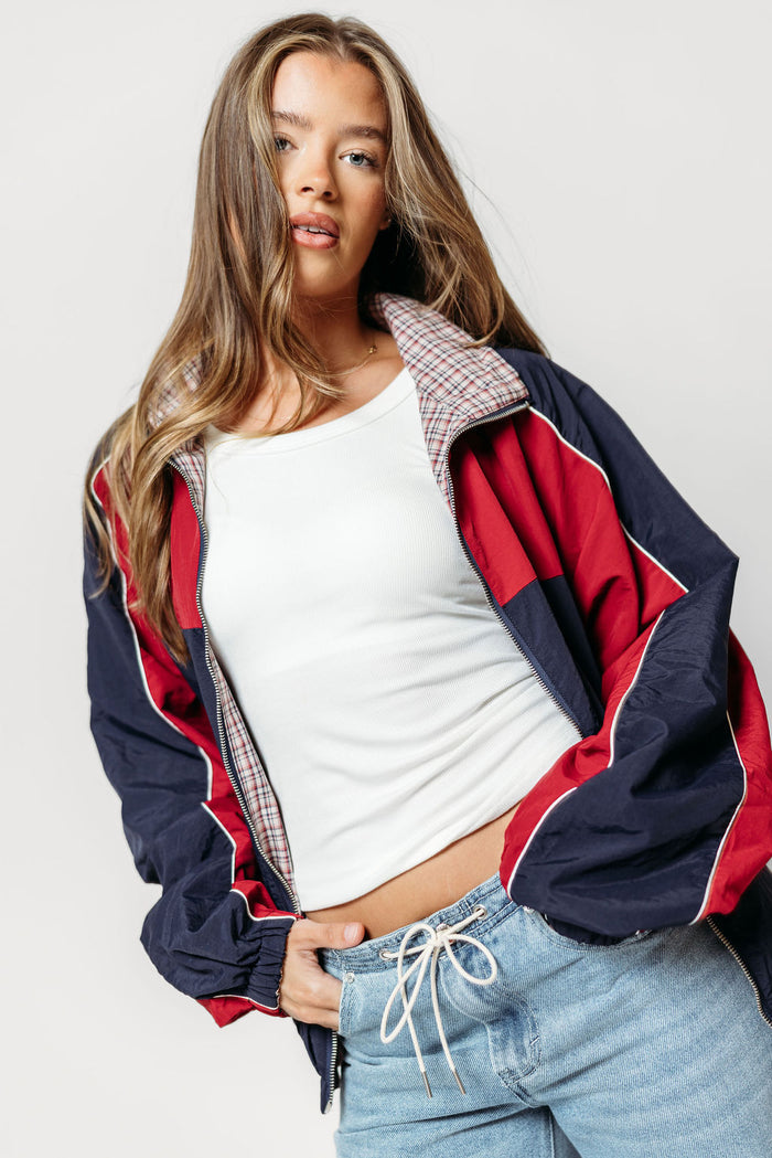 Nessa Reversible Zip-Up Jacket in Navy (Restocking in September)