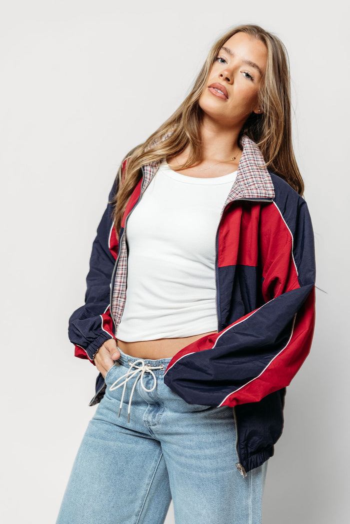 Nessa Reversible Zip-Up Jacket in Navy (Restocking in September)
