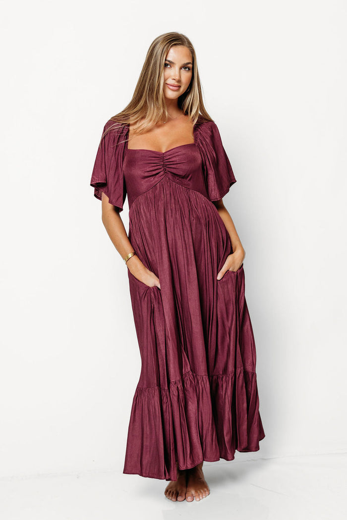 Nia Midi Dress in Burgundy - Bump Friendly