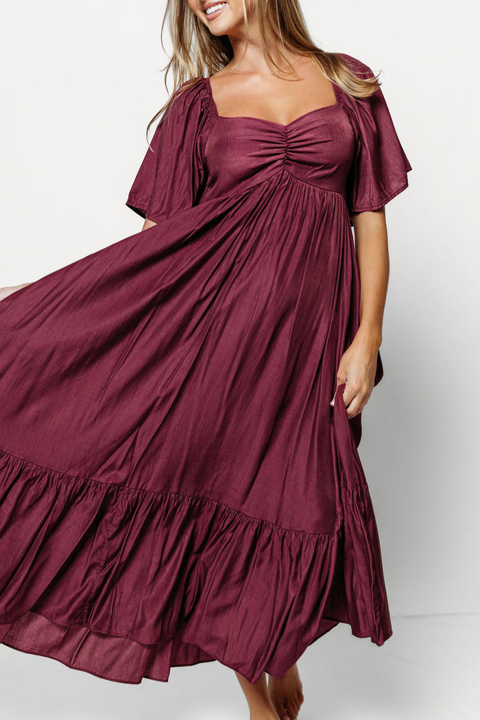 Nia Midi Dress in Burgundy - Bump Friendly