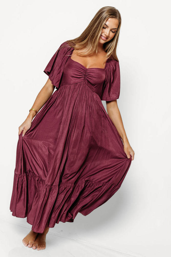 Nia Midi Dress in Burgundy - Bump Friendly