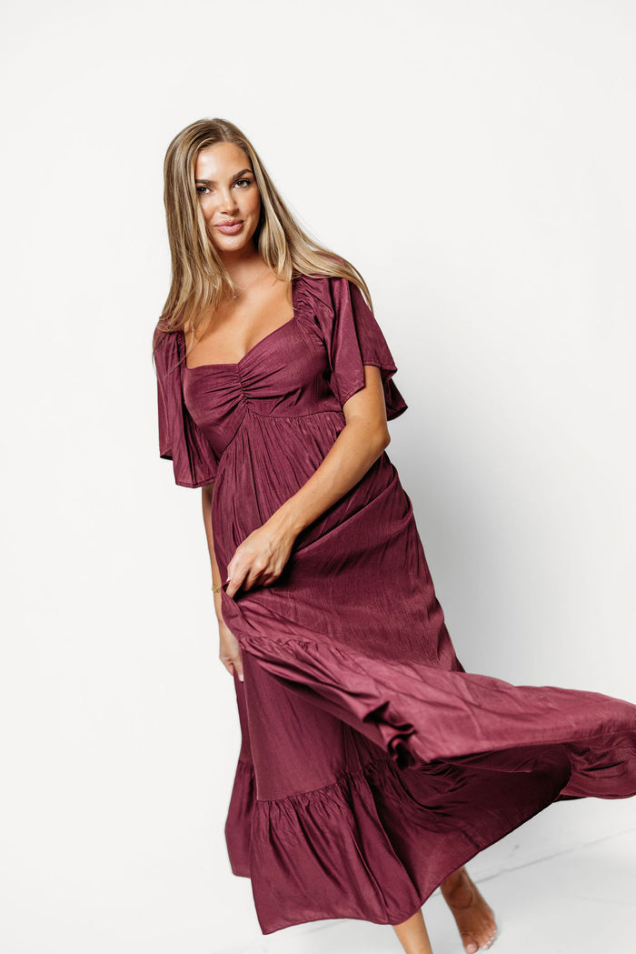 Nia Midi Dress in Burgundy - Bump Friendly