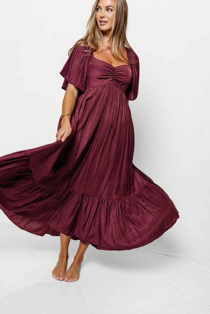 Nia Midi Dress in Burgundy - Bump Friendly