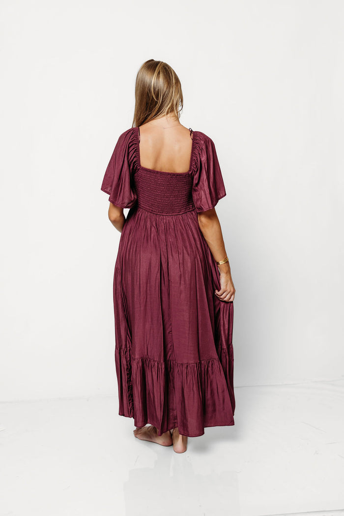 Nia Midi Dress in Burgundy - Bump Friendly