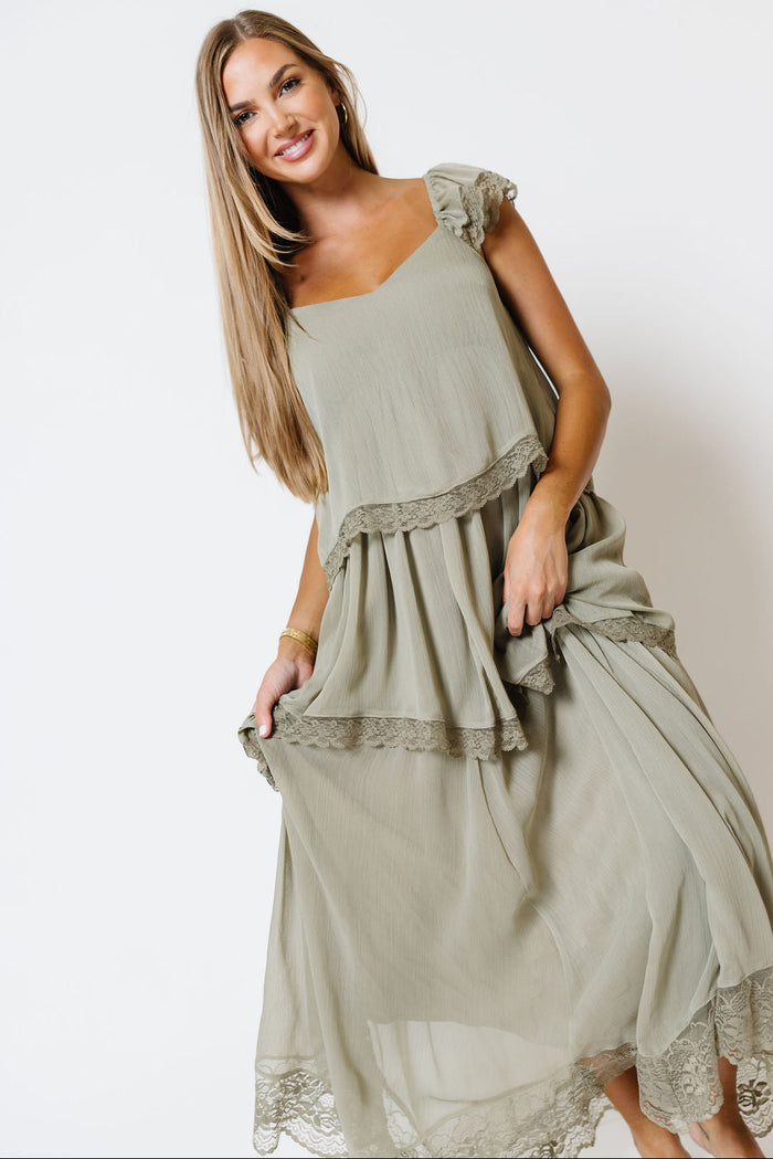 Nicola Maxi Dress in Light Olive