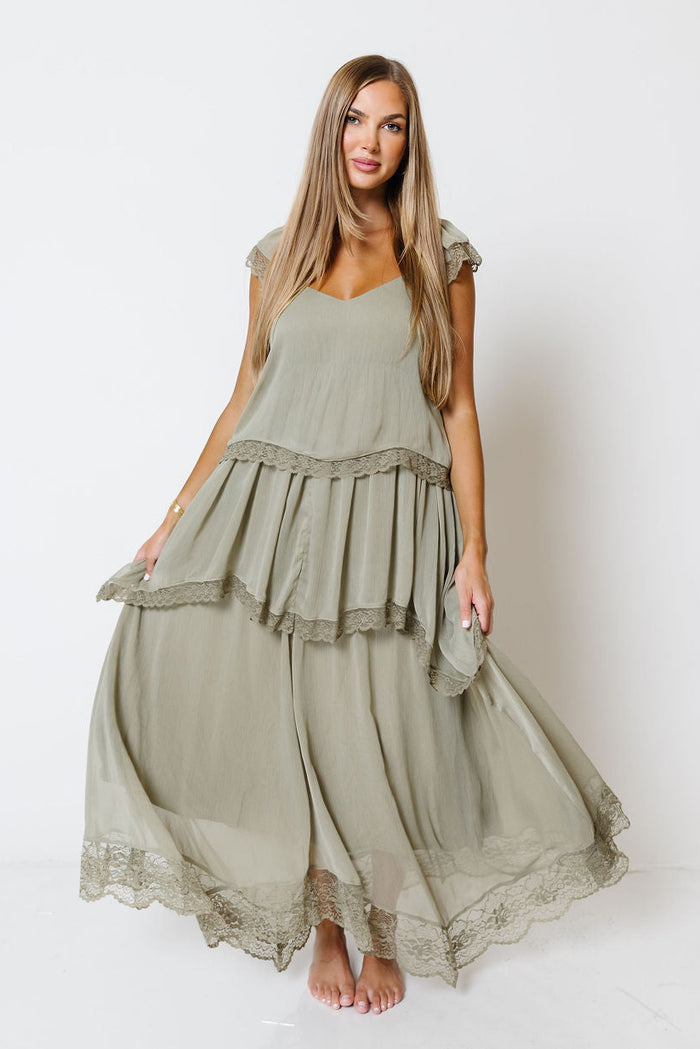 Nicola Maxi Dress in Light Olive