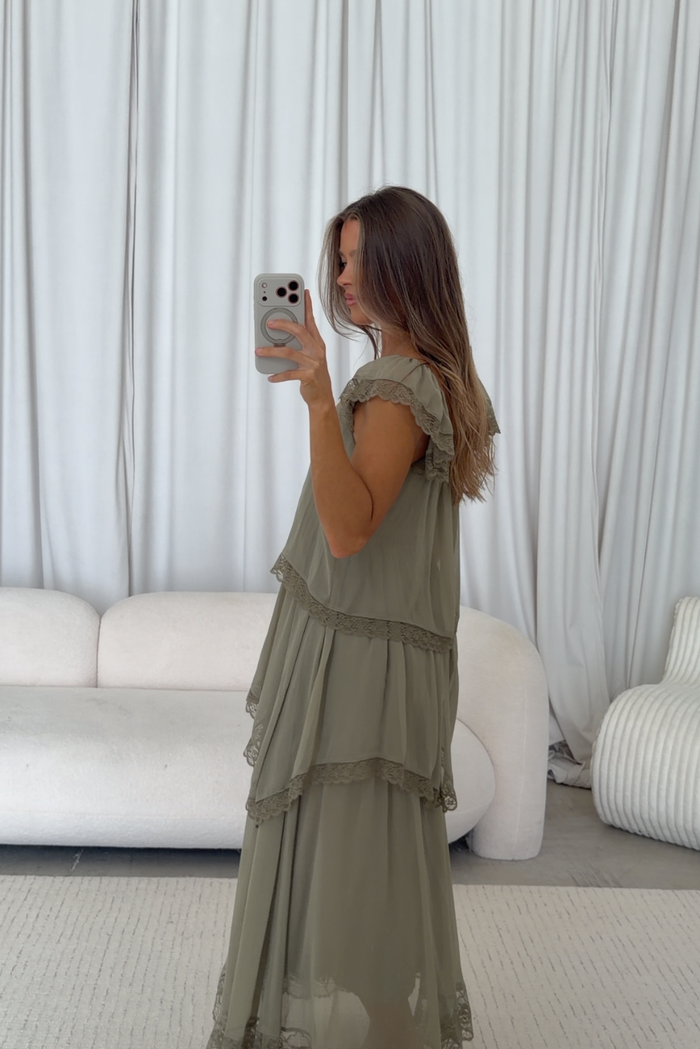 Nicola Maxi Dress in Light Olive