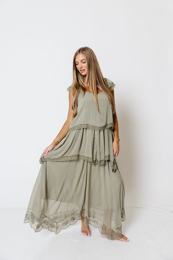 Nicola Maxi Dress in Light Olive